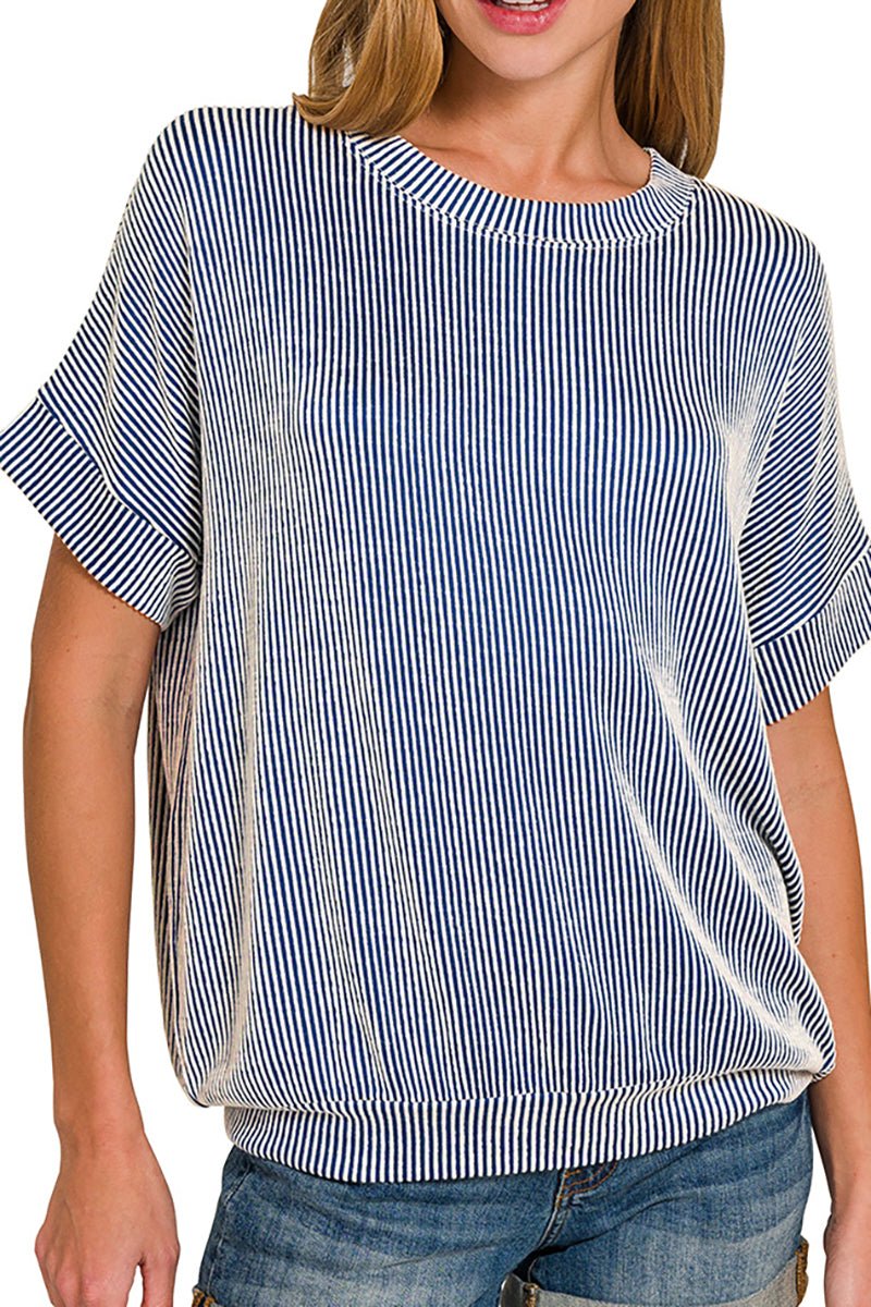 Zenana Seaside Daydreams Light Navy Corded Rib Top - Wholesale Accessory Market