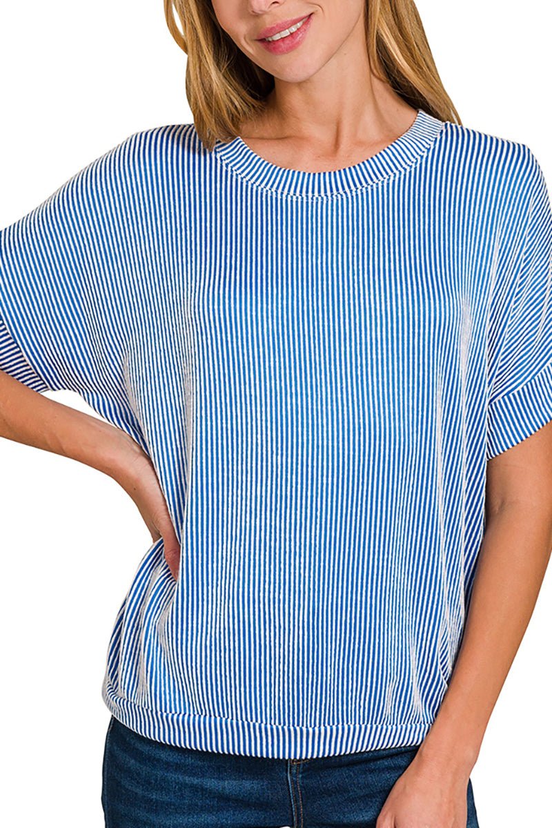 Zenana Seaside Daydreams Ocean Blue Corded Rib Top - Wholesale Accessory Market