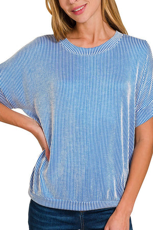 Zenana Seaside Daydreams Ocean Blue Corded Rib Top - Wholesale Accessory Market
