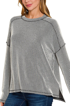 Zenana No Holding Back Black and White Rib Knit Top - Wholesale Accessory Market
