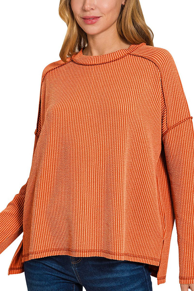 Zenana No Holding Back Burnt Orange Rib Knit Top - Wholesale Accessory Market