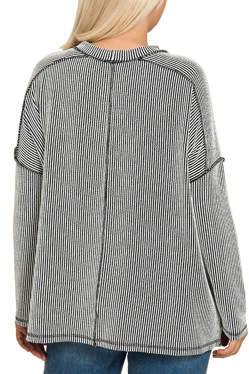 Zenana Plus Size No Holding Back Black and White Rib Knit Top - Wholesale Accessory Market