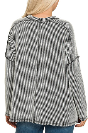 Zenana Plus Size No Holding Back Black and White Rib Knit Top - Wholesale Accessory Market