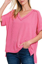 Zenana Take The Plunge Fuchsia Wavy Rib Knit Top - Wholesale Accessory Market