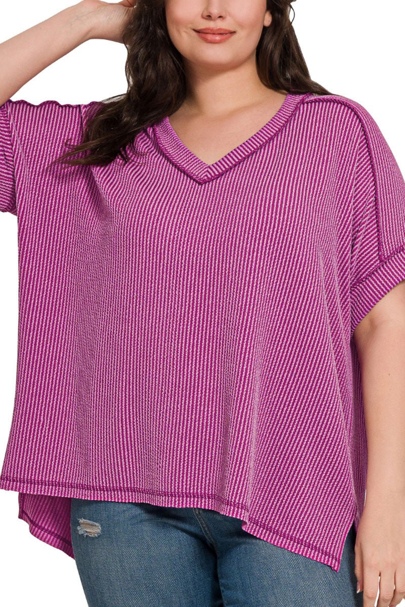 Plus Size Take The Plunge Light Plum Wavy Rib Knit Top | Wholesale ...