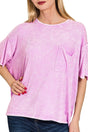 Zenana Pacific Coast Mauve Washed Ribbed Short Sleeve Top - Wholesale Accessory Market