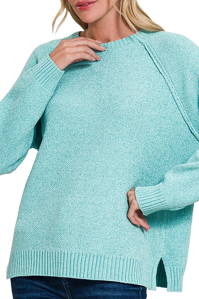 Zenana Perfectly You Dusty Teal Chenille Raglan Sweater - Wholesale Accessory Market