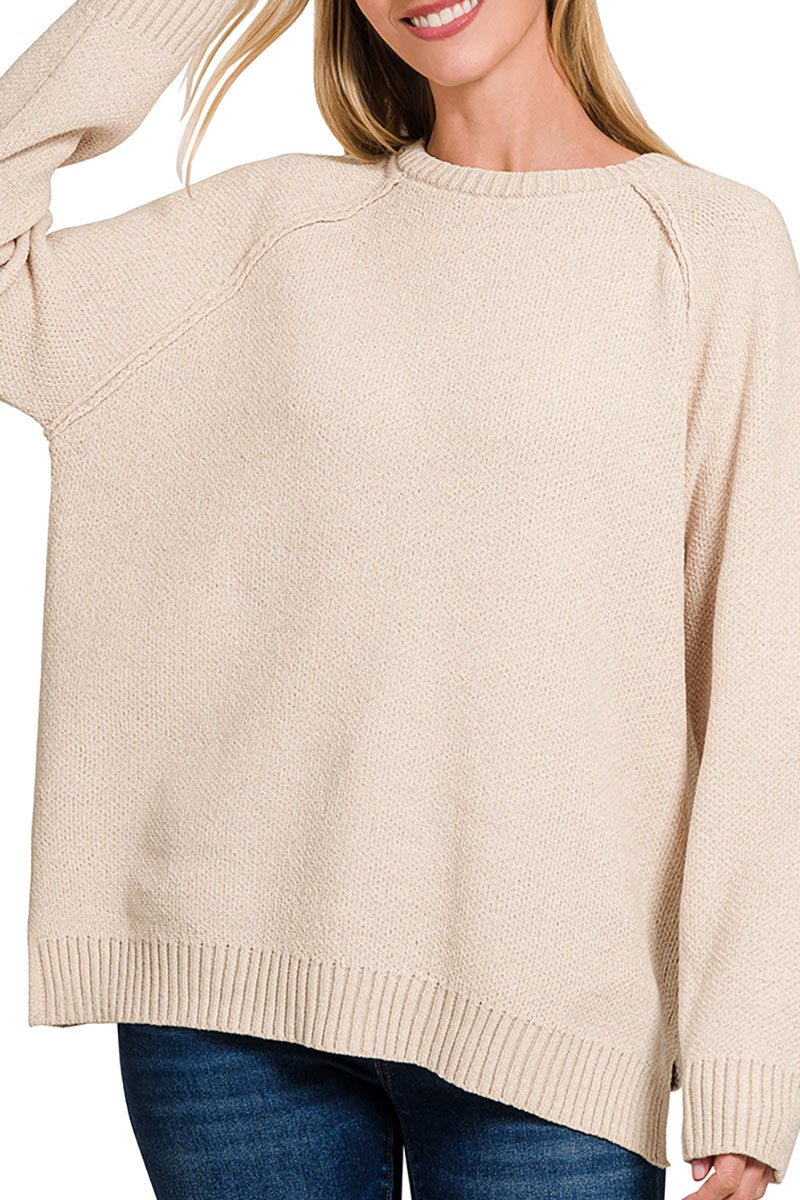 Zenana Perfectly You Sand Beige Chenille Raglan Sweater - Wholesale Accessory Market