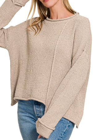 Zenana Falling For You Ash Mocha Asymmetric Hem Sweater - Wholesale Accessory Market