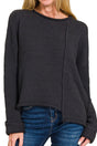 Zenana Falling For You Black Asymmetric Hem Sweater - Wholesale Accessory Market