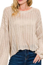 Zenana Opening Doors Sand Beige Hollow Out Long Sleeve Sweater - Wholesale Accessory Market