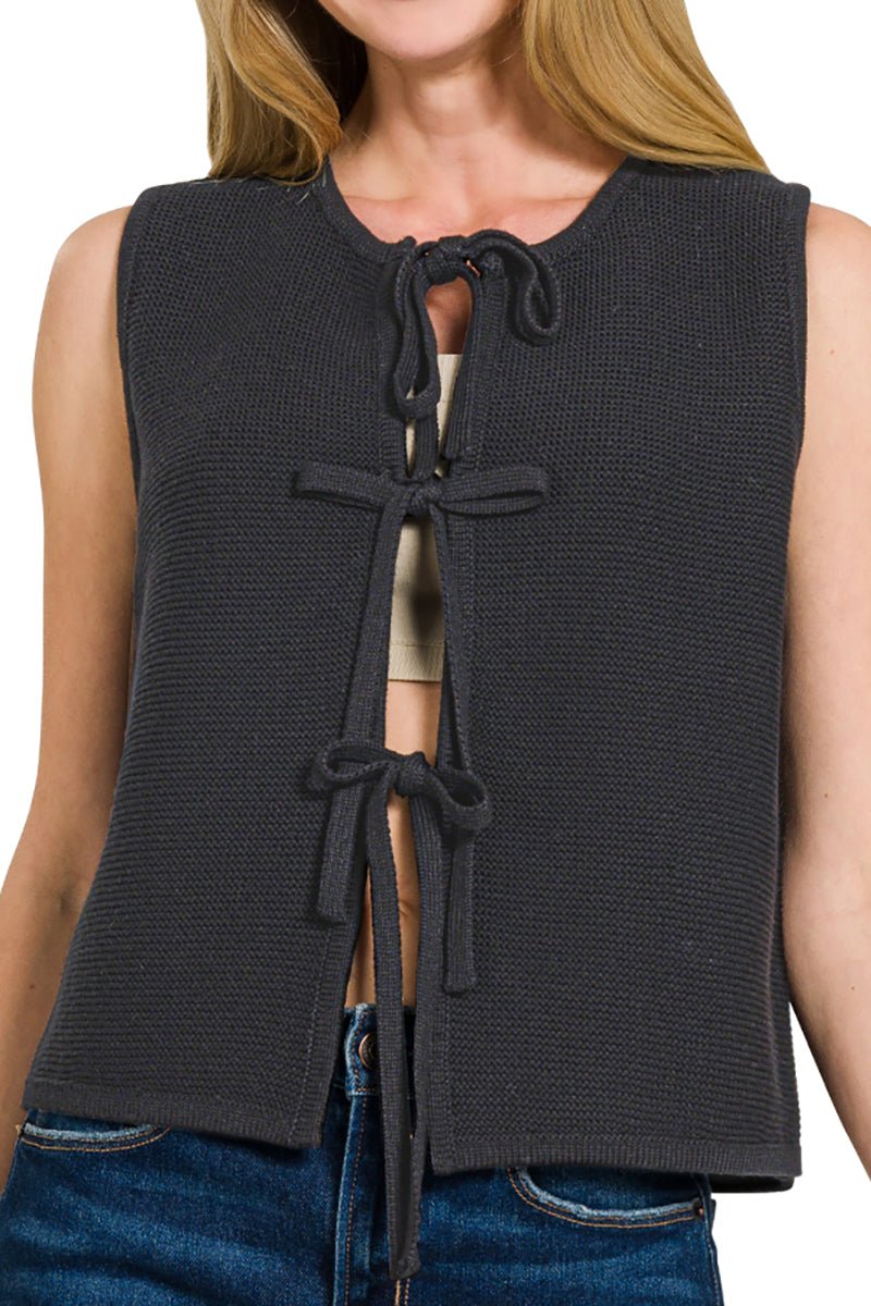 Zenana Black Brooklyn Ties Sweater Vest - Wholesale Accessory Market
