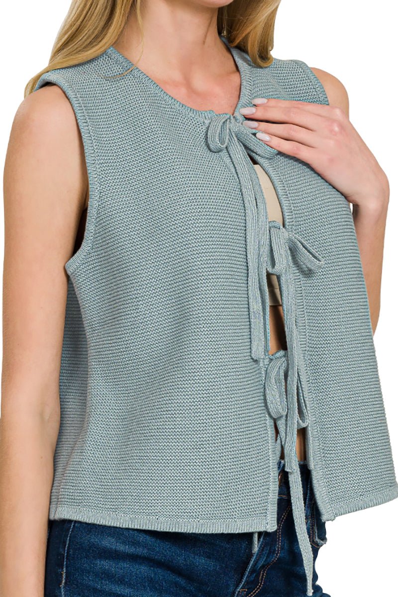 Zenana Blue Gray Brooklyn Ties Sweater Vest - Wholesale Accessory Market
