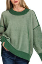 Zenana Double Take Dark Green Exposed Seam Sweater - Wholesale Accessory Market