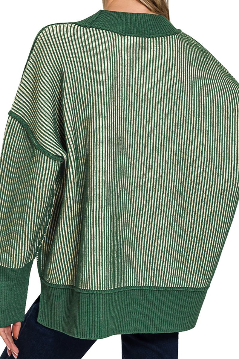 Zenana Double Take Dark Green Exposed Seam Sweater - Wholesale Accessory Market