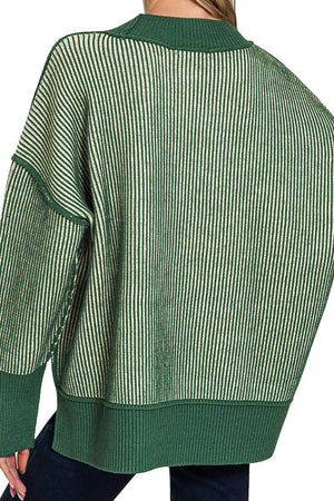 Zenana Double Take Dark Green Exposed Seam Sweater - Wholesale Accessory Market