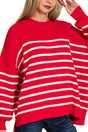 Zenana Opposites Attract Ruby Striped Exposed Seam Sweater - Wholesale Accessory Market