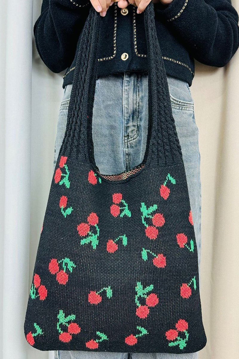 Zenana Full Of Cherries Black Crochet Tote Bag - Wholesale Accessory Market