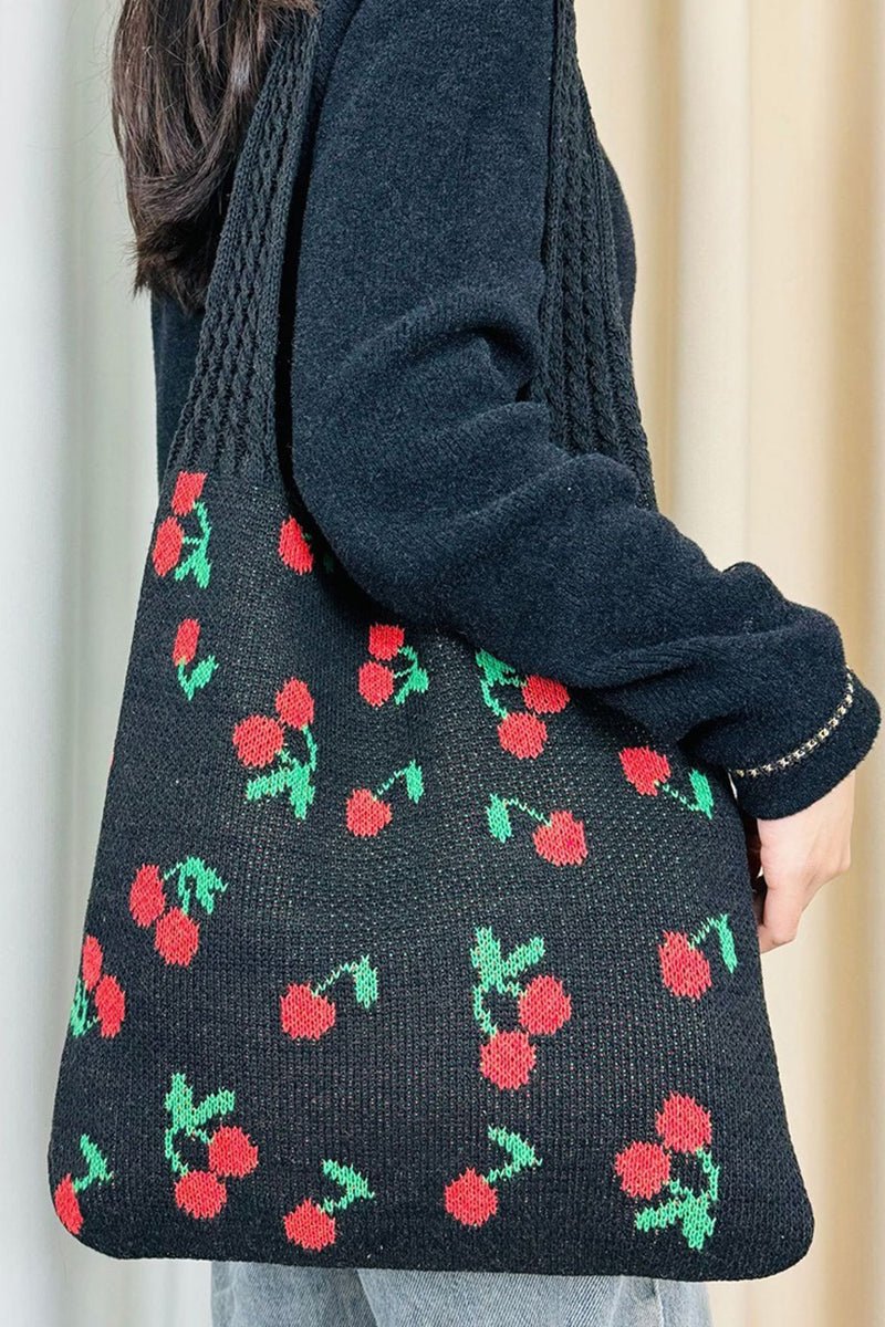 Zenana Full Of Cherries Black Crochet Tote Bag - Wholesale Accessory Market