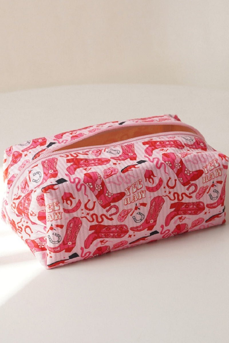 Zenana Cowgirl Glam Up Pink Cosmetic Pouch - Wholesale Accessory Market