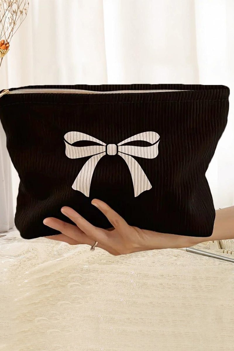 Zenana Starlight Bow Black Cosmetic Clutch Bag - Wholesale Accessory Market