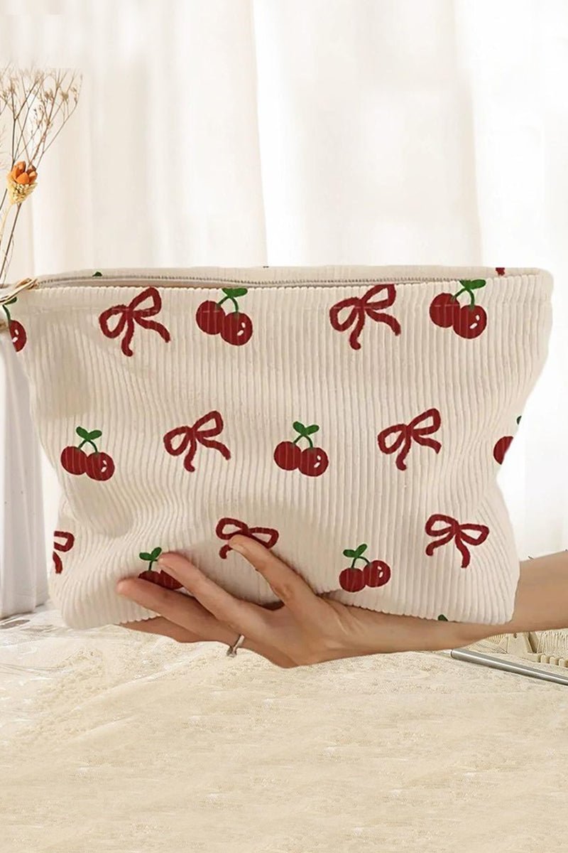 Zenana Sweet Cherry Bow Cosmetic Clutch Bag - Wholesale Accessory Market