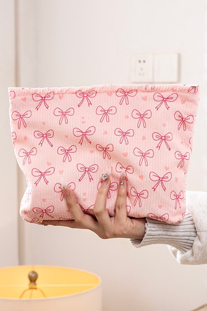 Zenana Pretty Little Bows Pink Cosmetic Clutch Bag - Wholesale Accessory Market