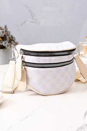 Zenana Globetrotter Beige Checkered Crossbody Waist Bag - Wholesale Accessory Market