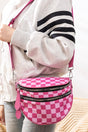Zenana Globetrotter Hot Pink Checkered Crossbody Waist Bag - Wholesale Accessory Market