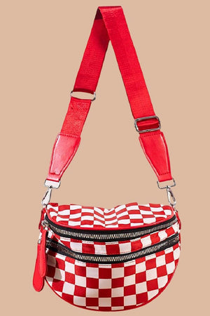 Zenana Globetrotter Red Checkered Crossbody Waist Bag - Wholesale Accessory Market