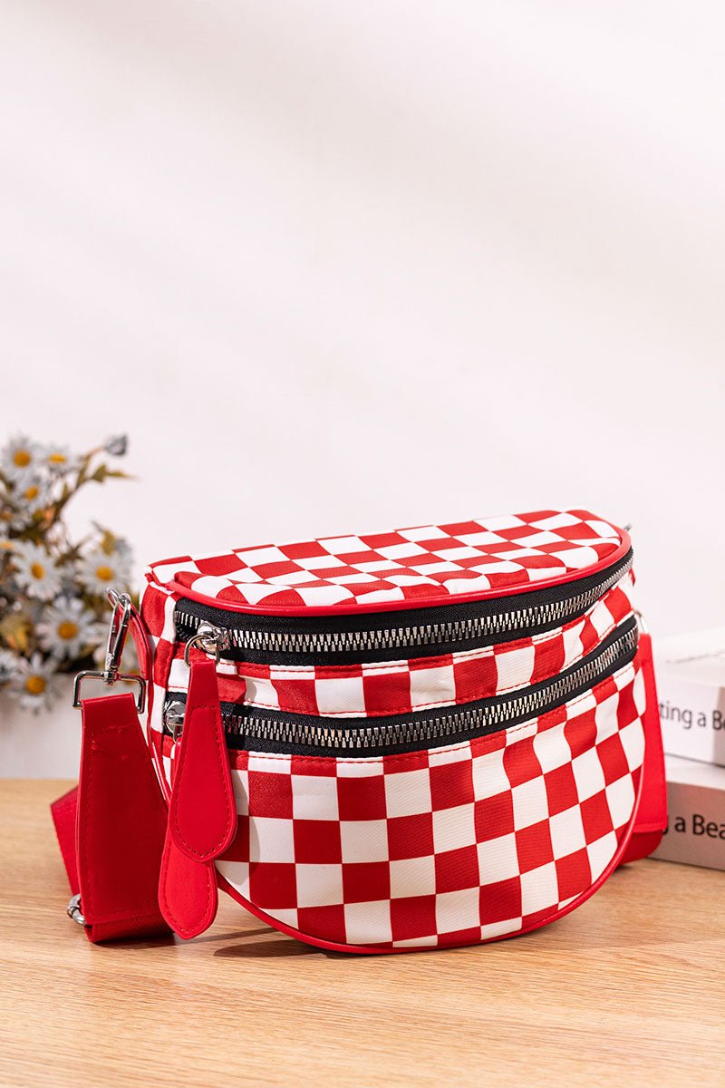 Zenana Globetrotter Red Checkered Crossbody Waist Bag - Wholesale Accessory Market