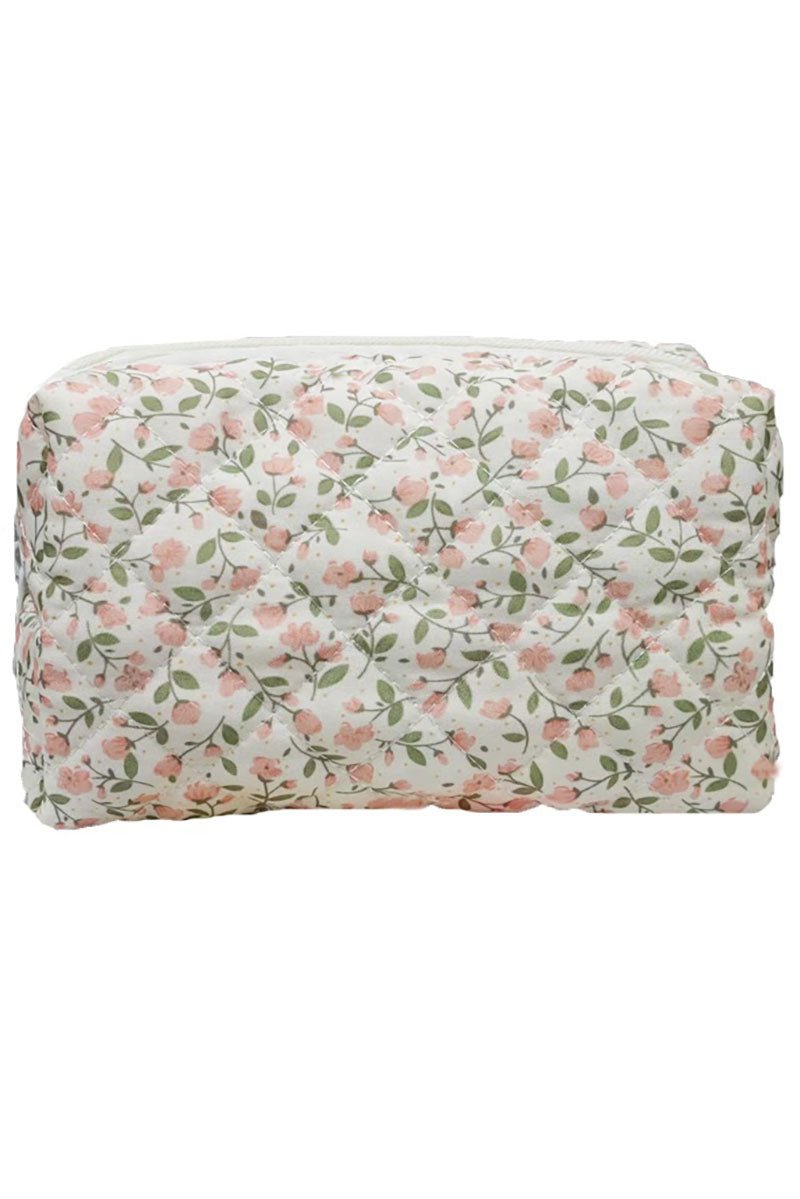 Zenana Pink Garden Petals Quilted Cosmetic Pouch - Wholesale Accessory Market