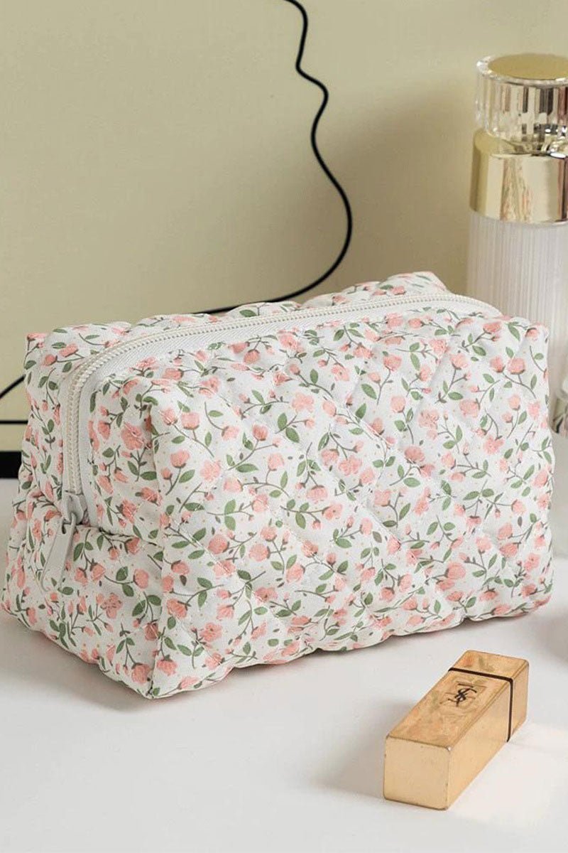 Zenana Pink Garden Petals Quilted Cosmetic Pouch - Wholesale Accessory Market
