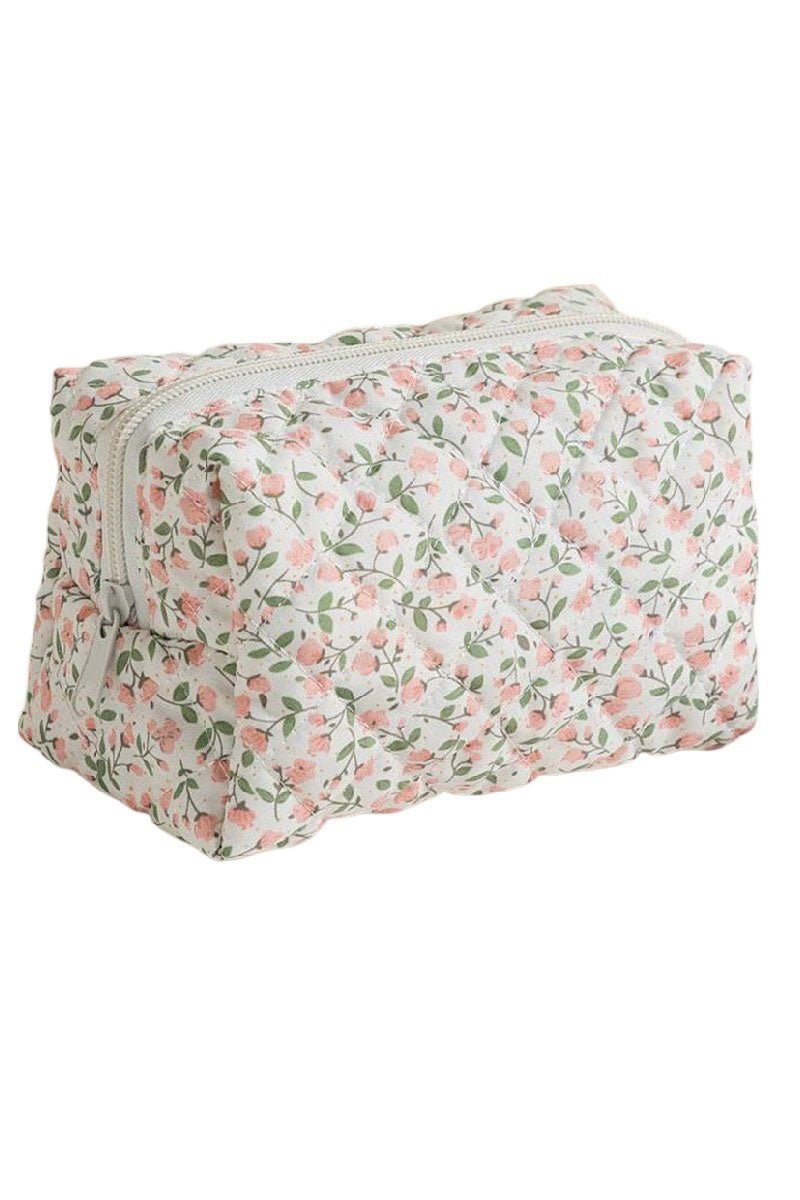 Zenana Pink Garden Petals Quilted Cosmetic Pouch - Wholesale Accessory Market