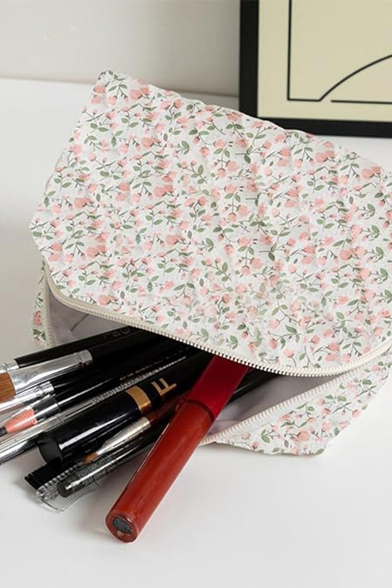 Zenana Pink Garden Petals Quilted Cosmetic Pouch - Wholesale Accessory Market