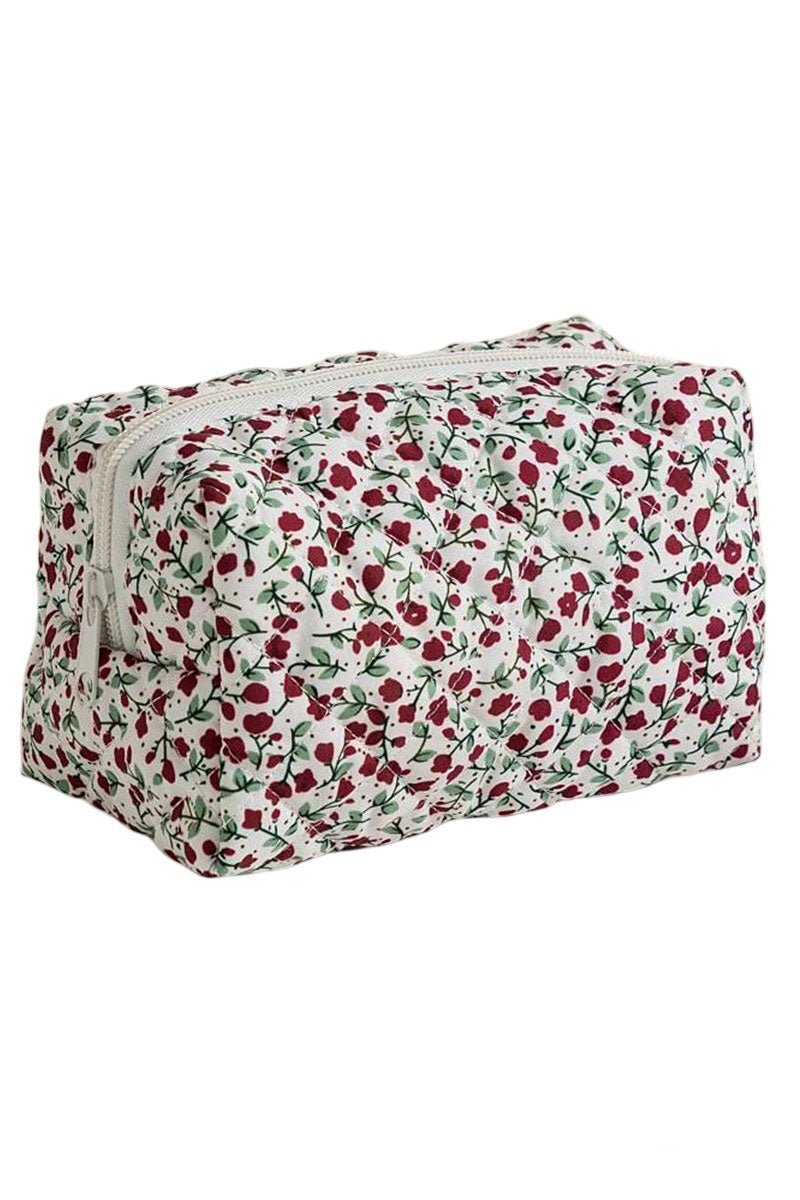 Zenana Red Garden Blooms Quilted Cosmetic Pouch - Wholesale Accessory Market