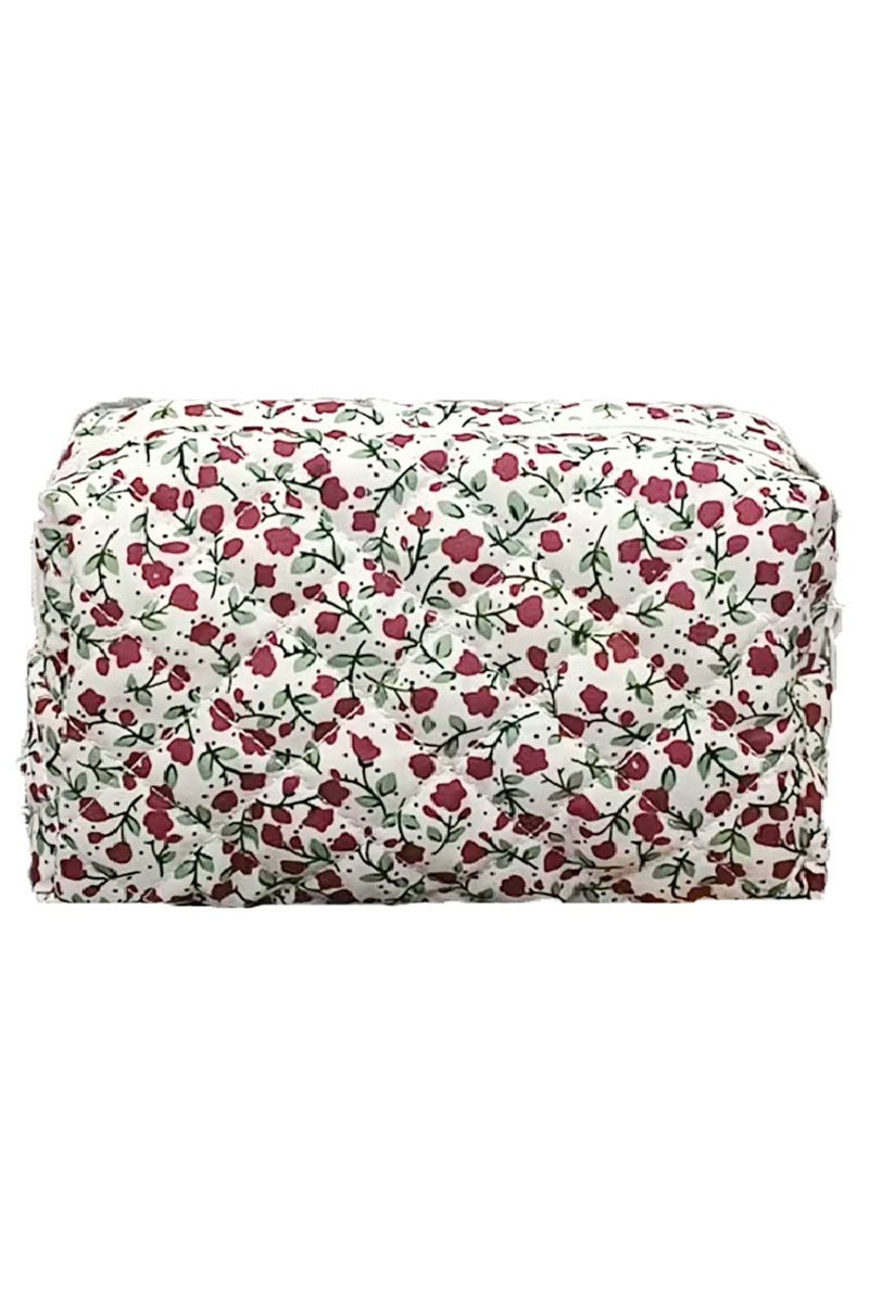 Zenana Red Garden Blooms Quilted Cosmetic Pouch - Wholesale Accessory Market