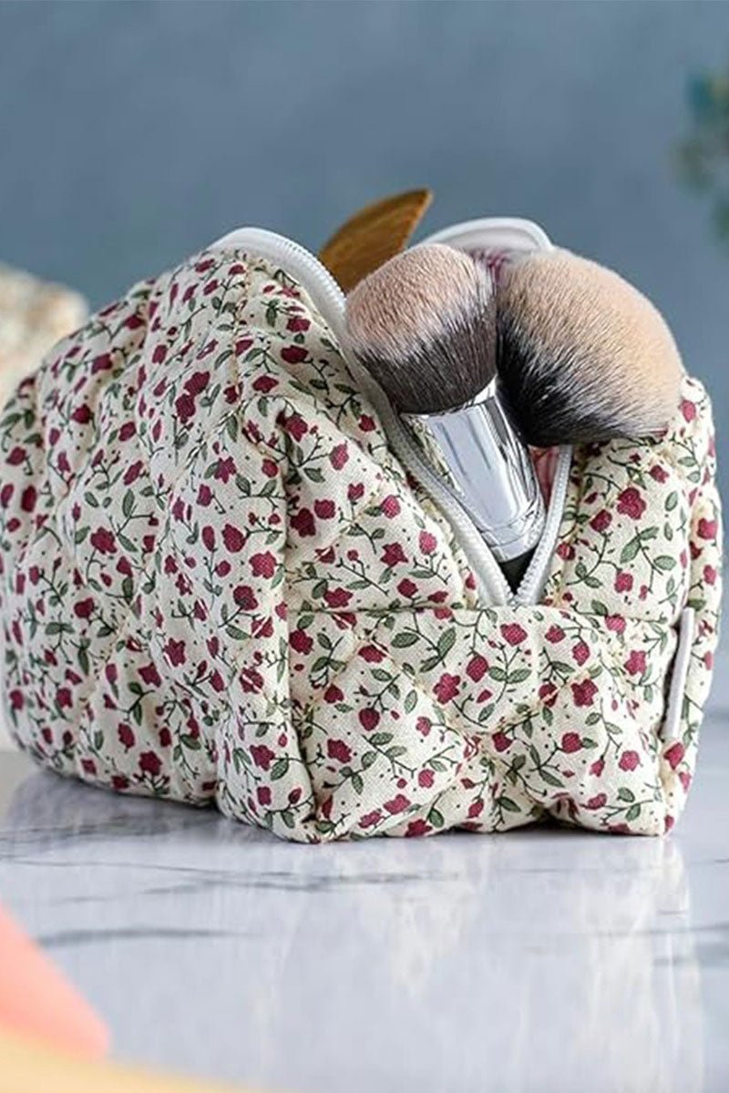 Zenana Red Garden Blooms Quilted Cosmetic Pouch - Wholesale Accessory Market