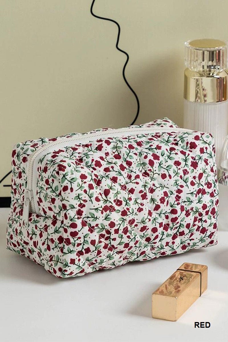 Zenana Red Garden Blooms Quilted Cosmetic Pouch - Wholesale Accessory Market
