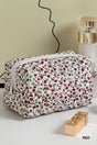Zenana Red Garden Blooms Quilted Cosmetic Pouch - Wholesale Accessory Market