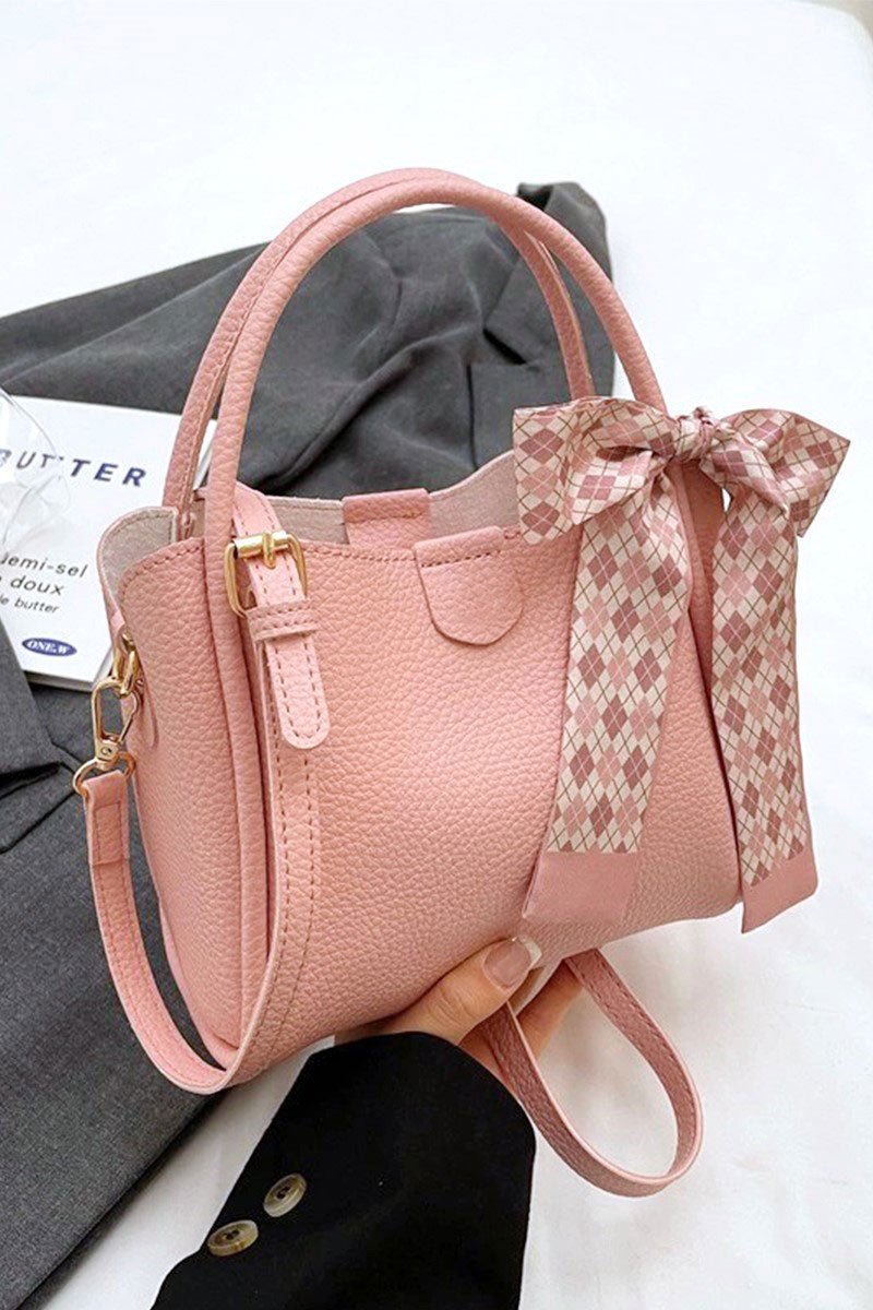 Zenana Tie Things Together Pink Faux Leather Tote - Wholesale Accessory Market