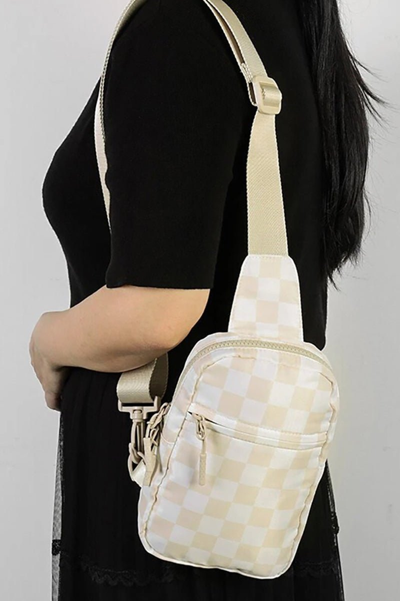 Zenana The Mini Escape Beige Checkered Sling Bag - Wholesale Accessory Market