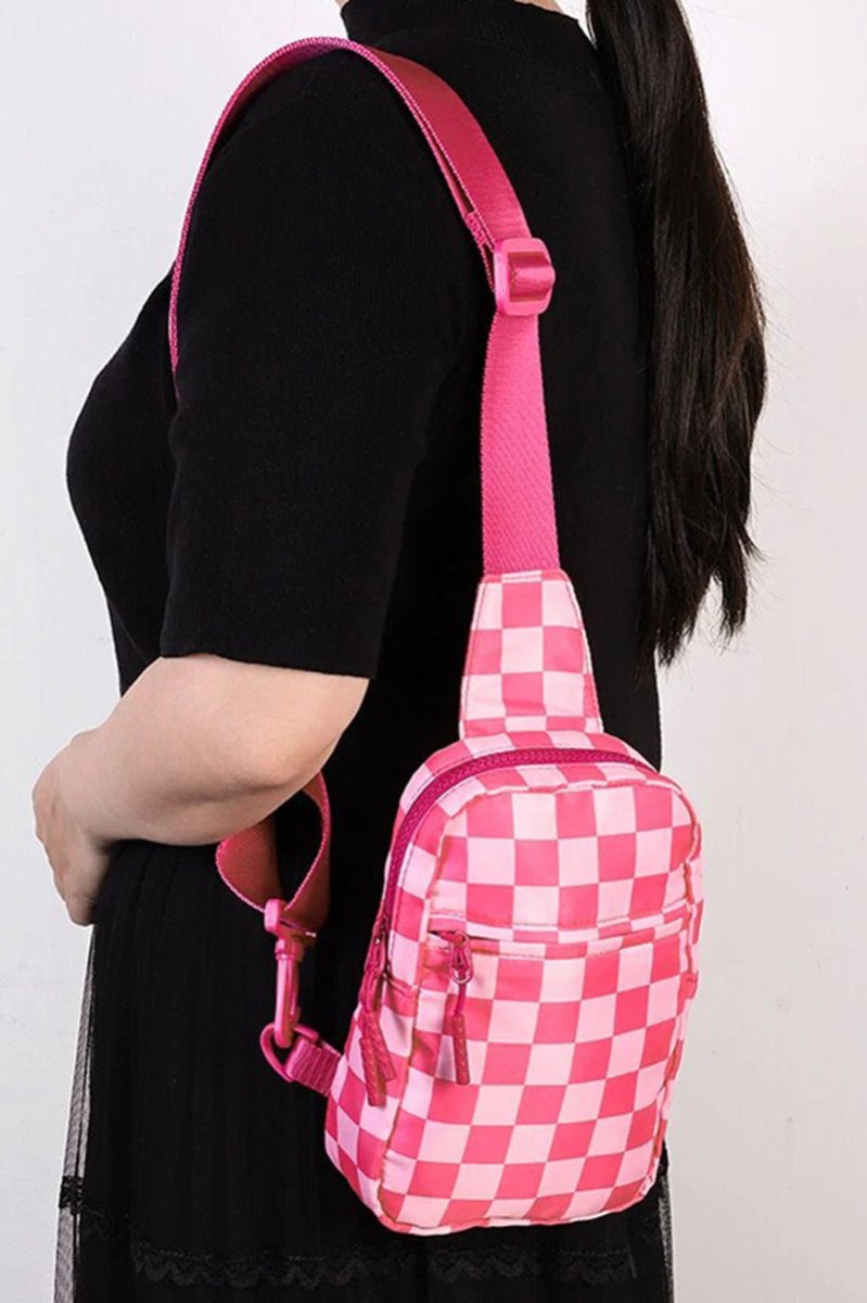 Zenana The Mini Escape Hot Pink Checkered Sling Bag - Wholesale Accessory Market