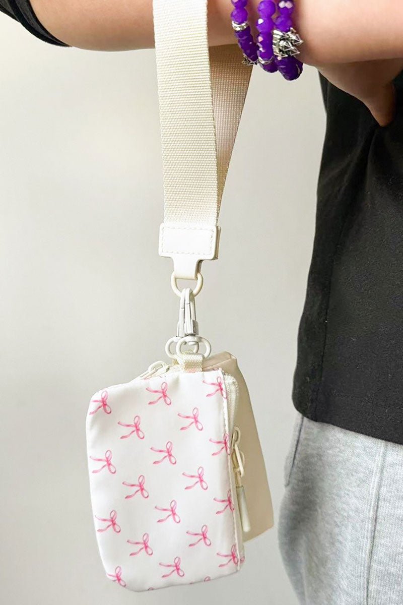 Zenana Venture Out Bows White and Bone Dual Pouch Wristlet - Wholesale Accessory Market