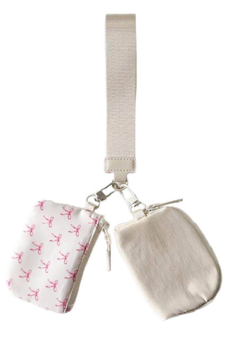 Zenana Venture Out Bows White and Bone Dual Pouch Wristlet - Wholesale Accessory Market