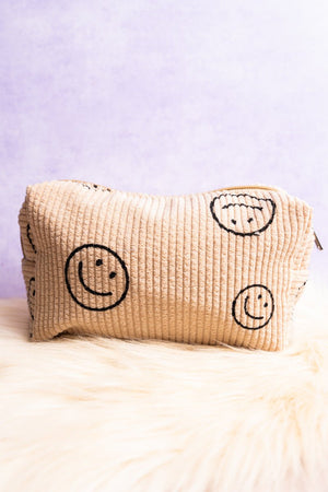 Zenana Happy Thoughts Beige Corduroy Cosmetic Pouch - Wholesale Accessory Market
