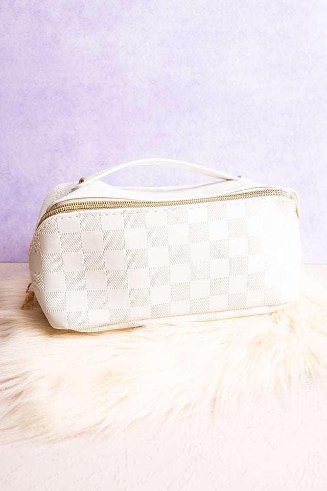Zenana Get Ready Ivory Check Expandable Makeup Bag - Wholesale Accessory Market