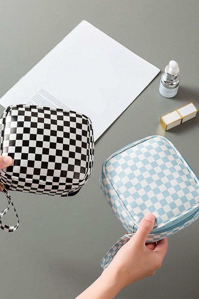 Zenana Blue Check Travel Cosmetic Case - Wholesale Accessory Market