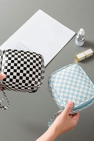 Zenana Blue Check Travel Cosmetic Case - Wholesale Accessory Market