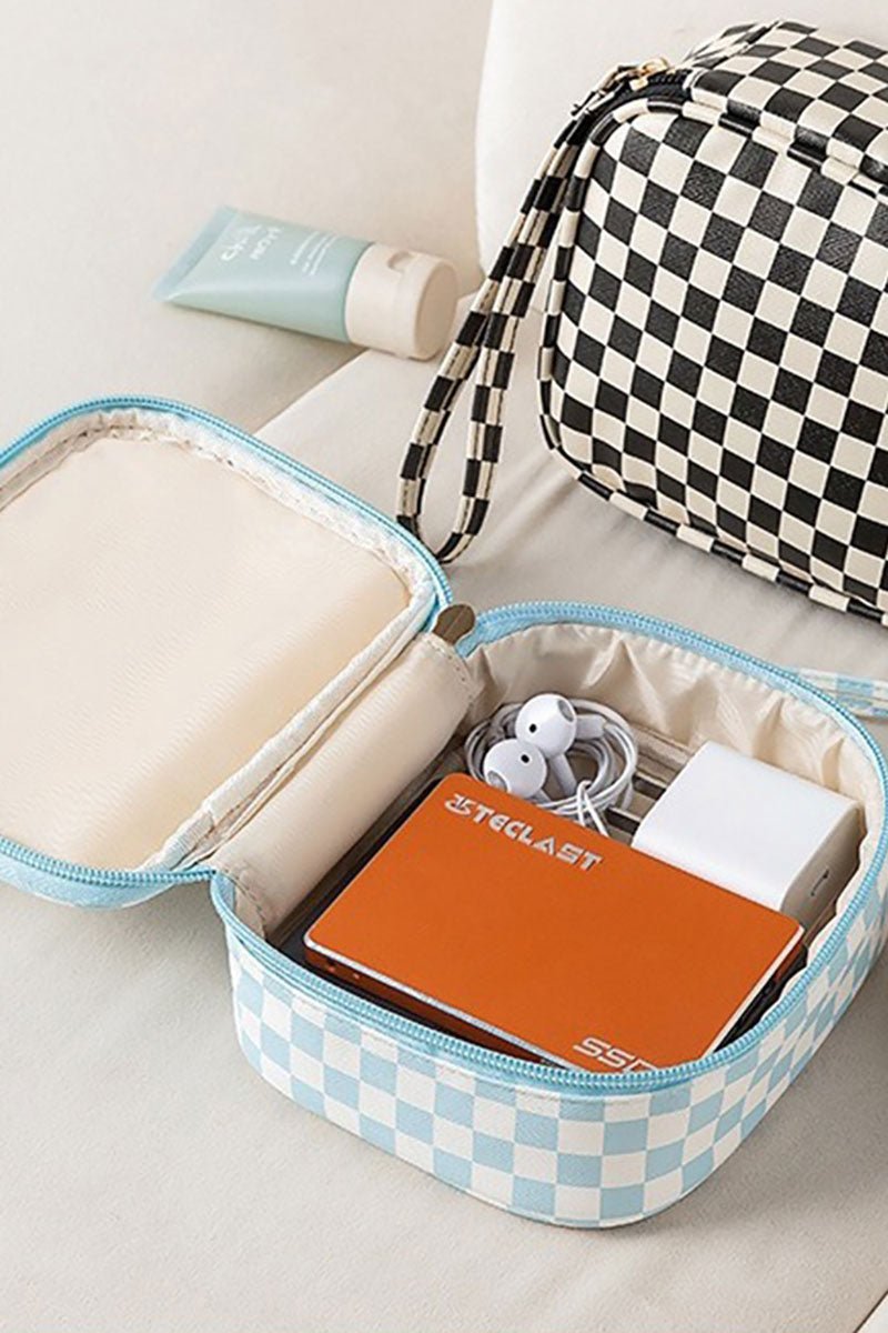 Zenana Blue Check Travel Cosmetic Case - Wholesale Accessory Market